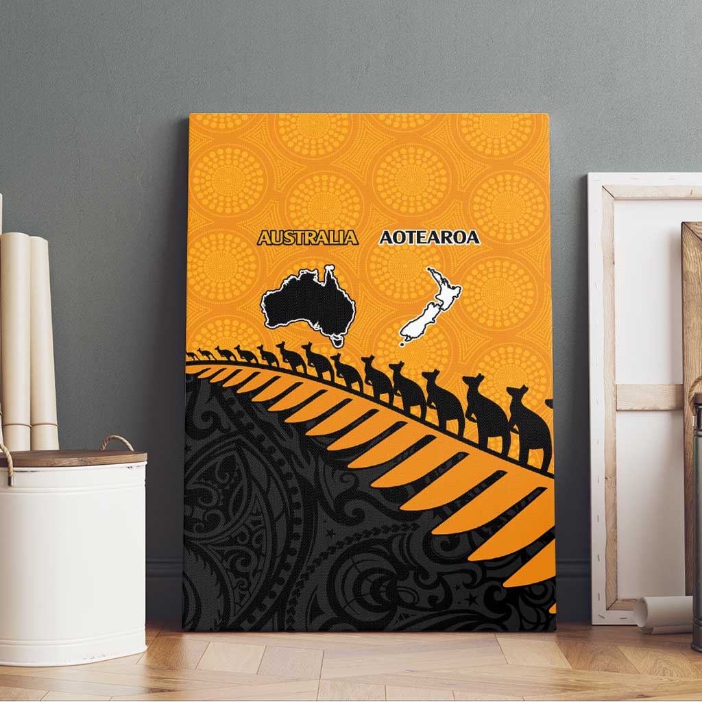 Australia New Zealand Rugby Canvas Wall Art Gold Aboriginal Wallabies and Maori Black Fern - Aussie Hoodie
