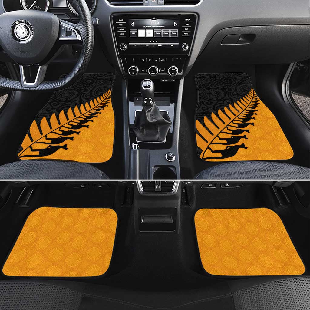 Australia New Zealand Rugby Car Mats Gold Aboriginal Wallabies and Maori Black Fern - Aussie Hoodie