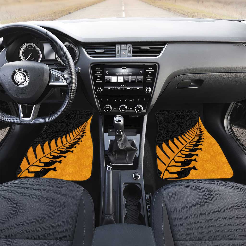 Australia New Zealand Rugby Car Mats Gold Aboriginal Wallabies and Maori Black Fern - Aussie Hoodie