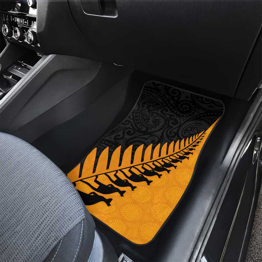 Australia New Zealand Rugby Car Mats Gold Aboriginal Wallabies and Maori Black Fern - Aussie Hoodie