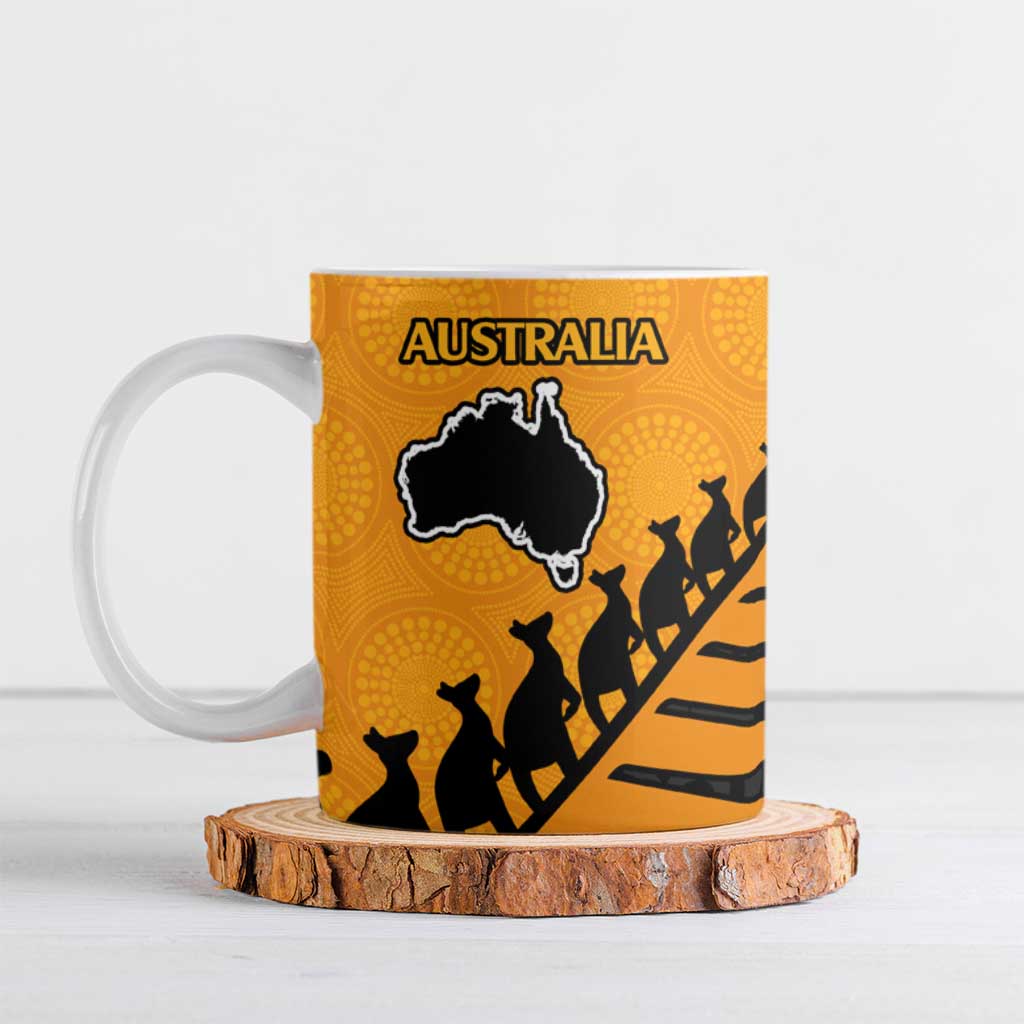 Australia New Zealand Rugby Ceramic Mug Gold Aboriginal Wallabies and Maori Black Fern - Aussie Hoodie