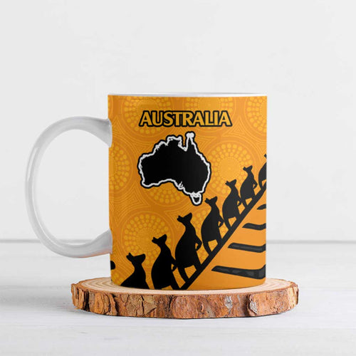 Australia New Zealand Rugby Ceramic Mug Gold Aboriginal Wallabies and Maori Black Fern - Aussie Hoodie