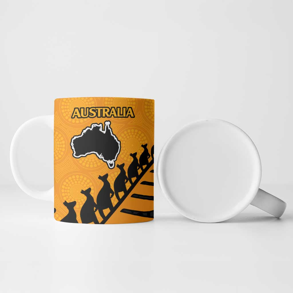 Australia New Zealand Rugby Ceramic Mug Gold Aboriginal Wallabies and Maori Black Fern - Aussie Hoodie