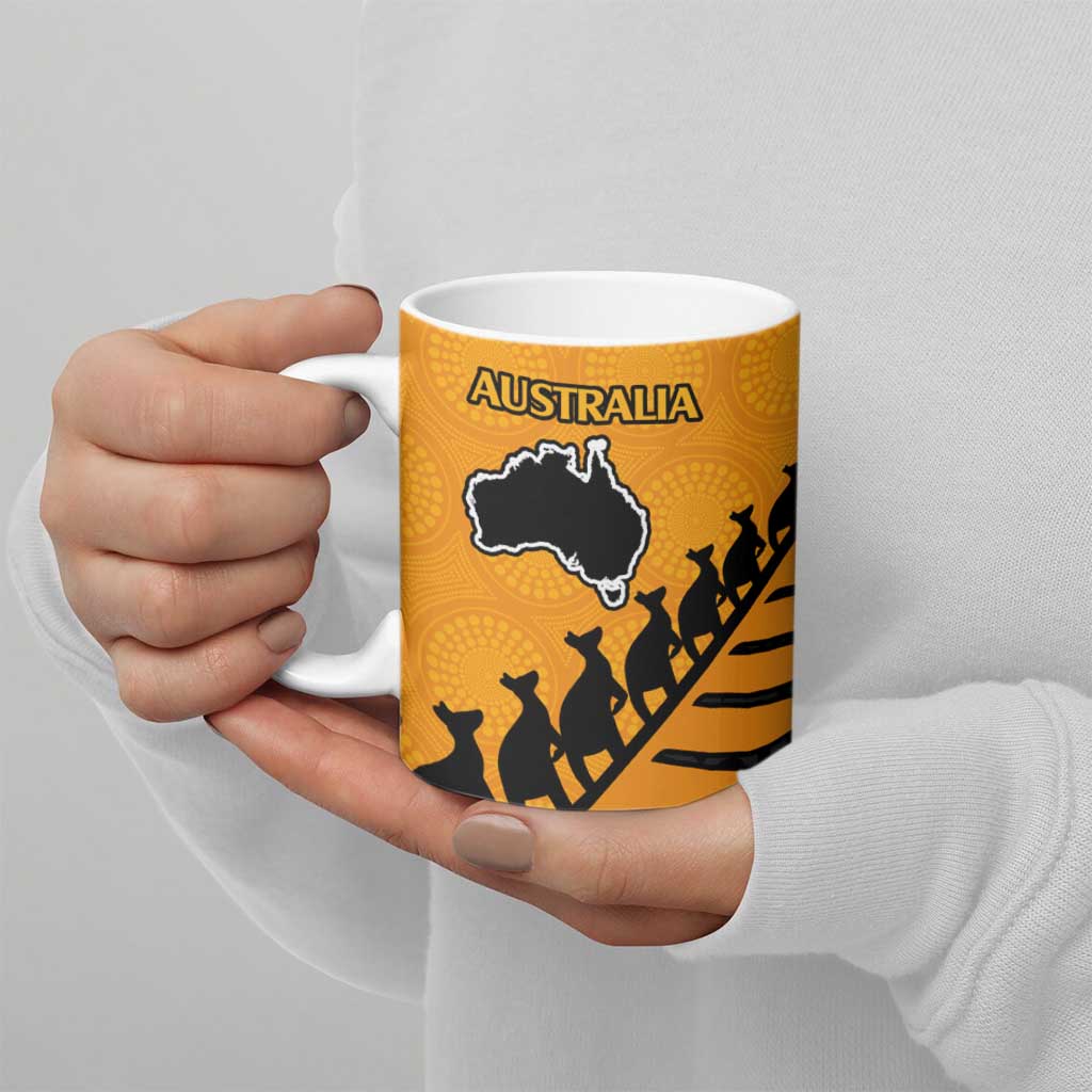 Australia New Zealand Rugby Ceramic Mug Gold Aboriginal Wallabies and Maori Black Fern - Aussie Hoodie