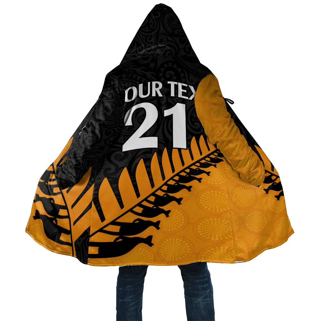 Australia New Zealand Rugby Cloak Gold Aboriginal Wallabies and Maori Black Fern - Aussie Hoodie