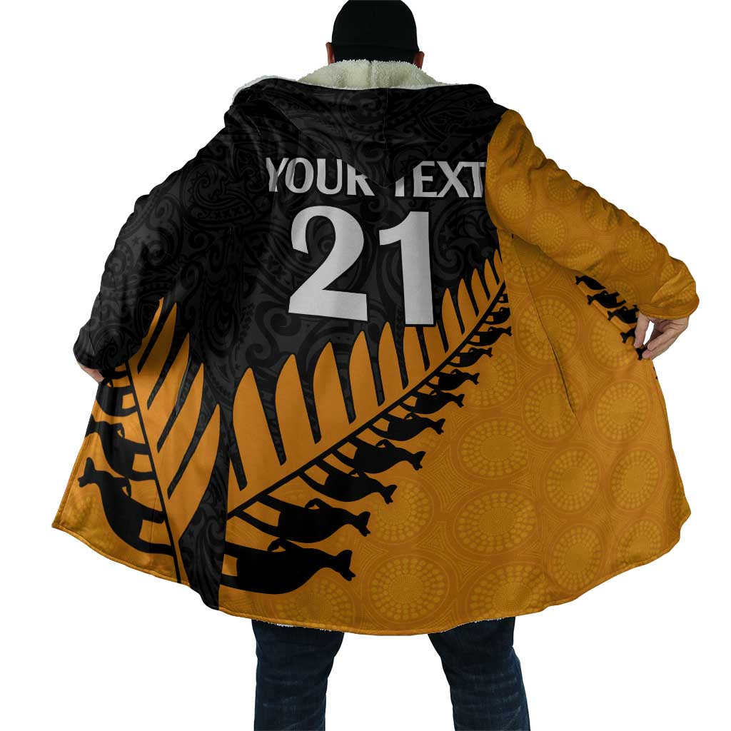 Australia New Zealand Rugby Cloak Gold Aboriginal Wallabies and Maori Black Fern - Aussie Hoodie