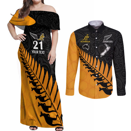 custom-australia-wallabies-and-aotearoa-rugby-couples-matching-off-shoulder-maxi-dress-and-long-sleeve-button-shirts-kangaroo-black-fern-maori-gold-vibe