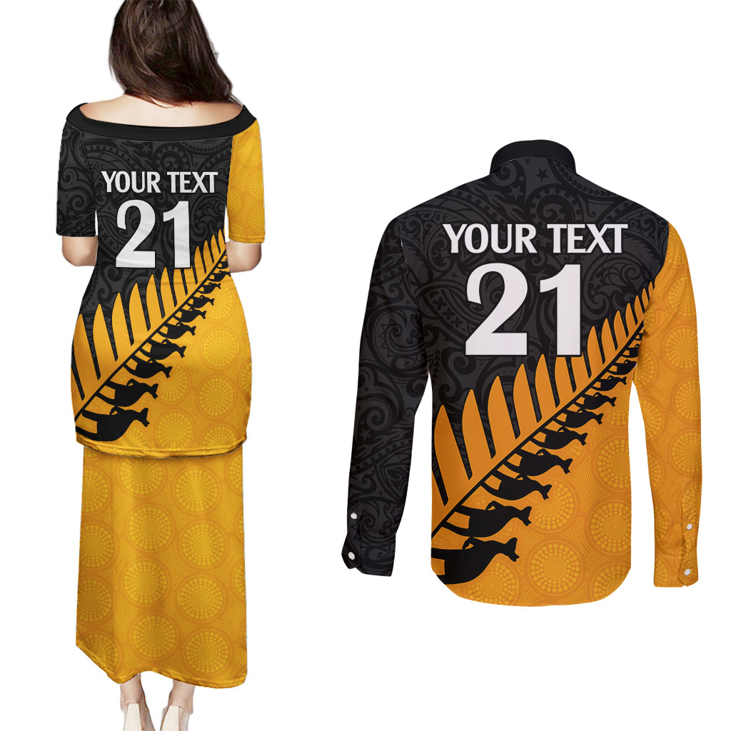 custom-australia-wallabies-and-aotearoa-rugby-couples-matching-puletasi-dress-and-long-sleeve-button-shirts-kangaroo-black-fern-maori-gold-vibe