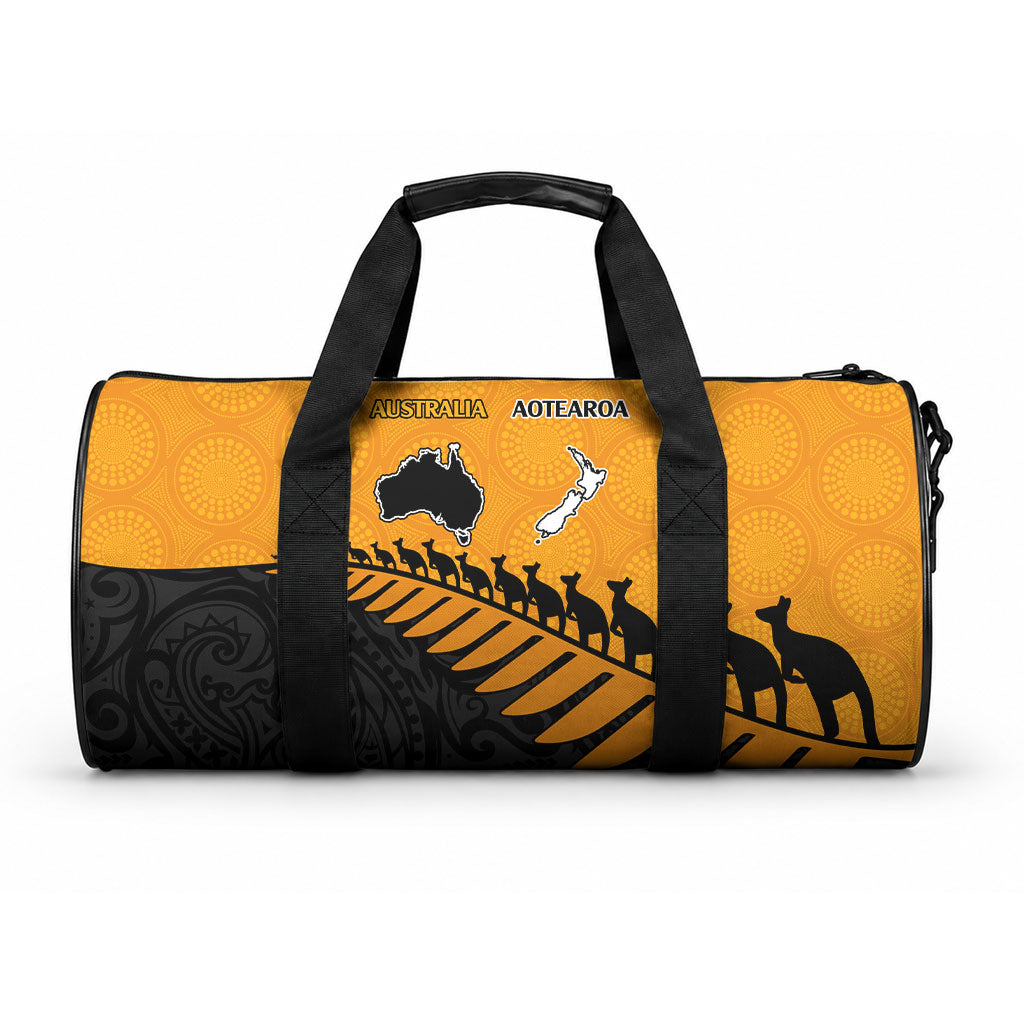 Australia Wallabies and Aotearoa Rugby Duffle Bag Kangaroo Black Fern Maori Gold Vibe