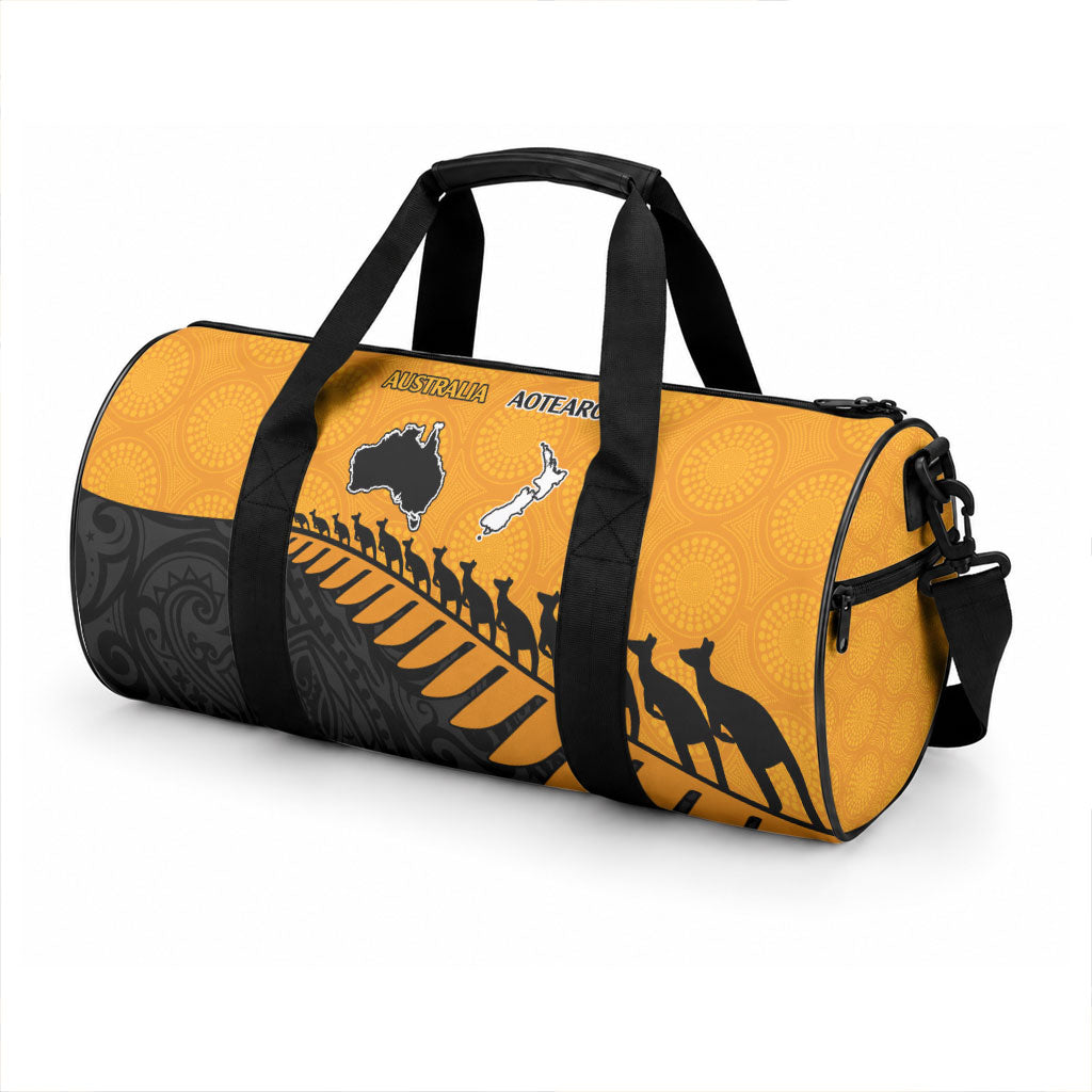 Australia Wallabies and Aotearoa Rugby Duffle Bag Kangaroo Black Fern Maori Gold Vibe