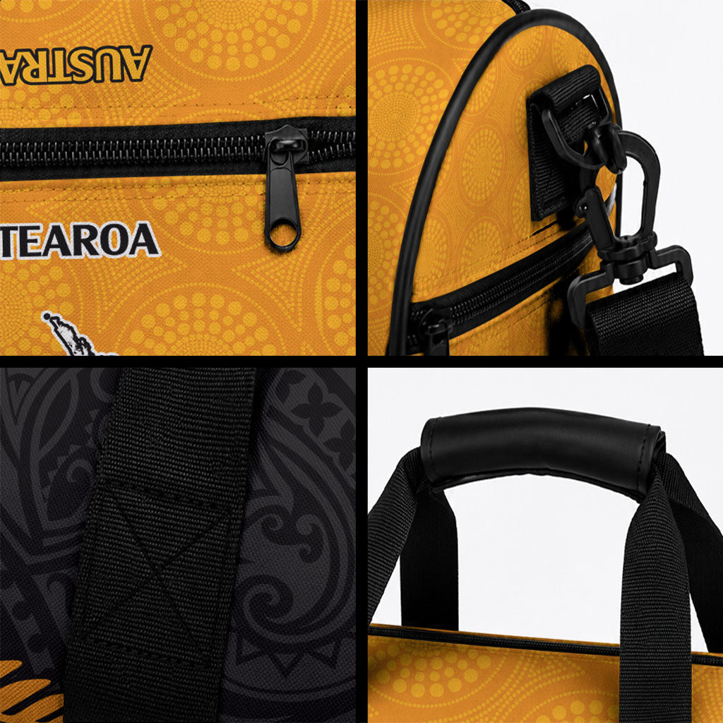 Australia Wallabies and Aotearoa Rugby Duffle Bag Kangaroo Black Fern Maori Gold Vibe