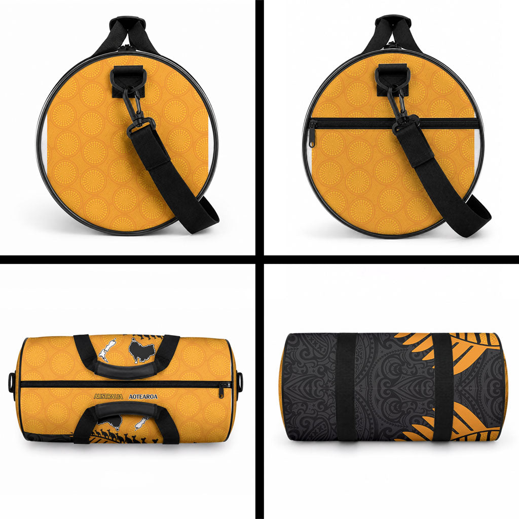 Australia Wallabies and Aotearoa Rugby Duffle Bag Kangaroo Black Fern Maori Gold Vibe