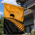 Australia New Zealand Rugby Garden Flag Gold Aboriginal Wallabies and Maori Black Fern - Aussie Hoodie