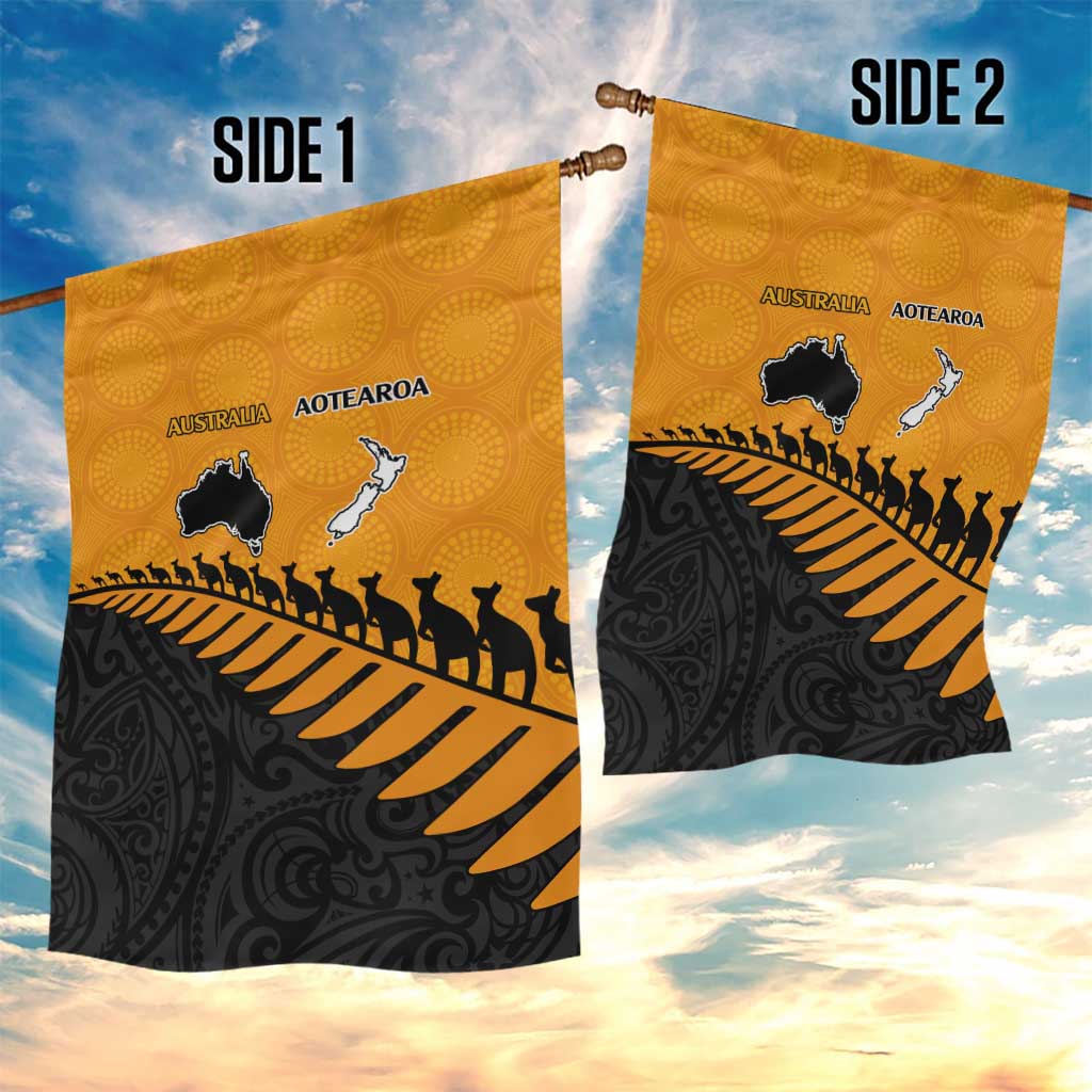 Australia New Zealand Rugby Garden Flag Gold Aboriginal Wallabies and Maori Black Fern - Aussie Hoodie