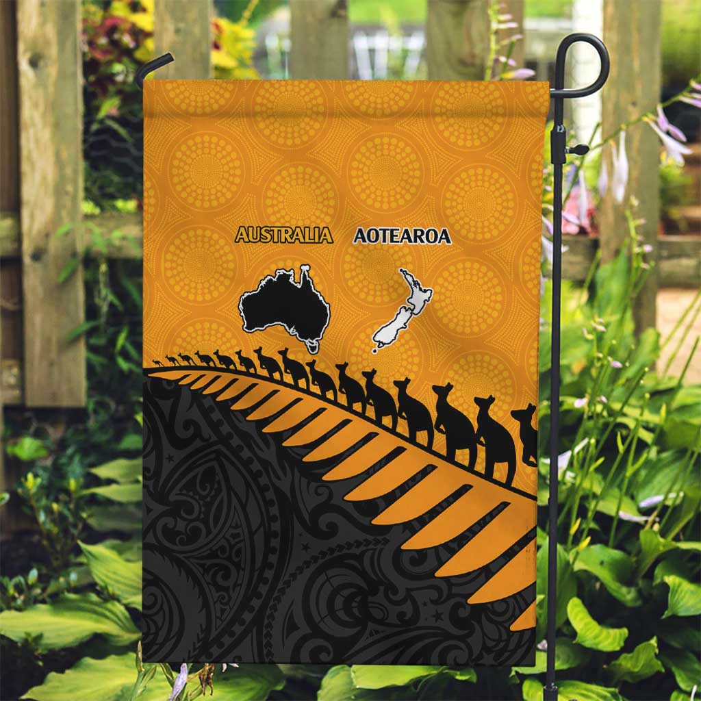 Australia New Zealand Rugby Garden Flag Gold Aboriginal Wallabies and Maori Black Fern - Aussie Hoodie