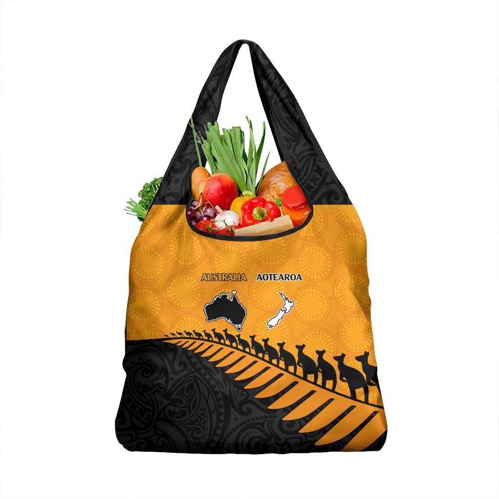 Australia New Zealand Rugby Grocery Bag Gold Aboriginal Wallabies and Maori Black Fern - Aussie Hoodie