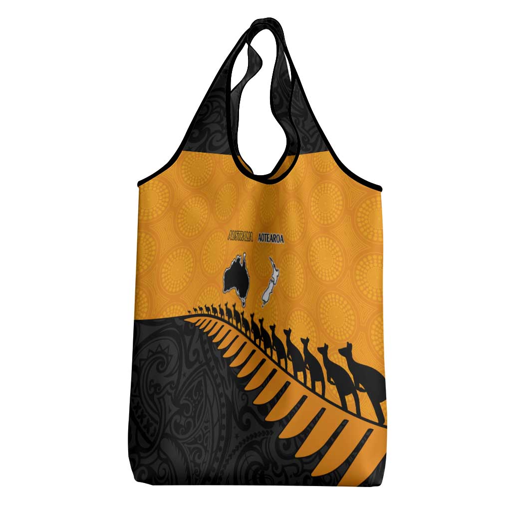 Australia New Zealand Rugby Grocery Bag Gold Aboriginal Wallabies and Maori Black Fern - Aussie Hoodie