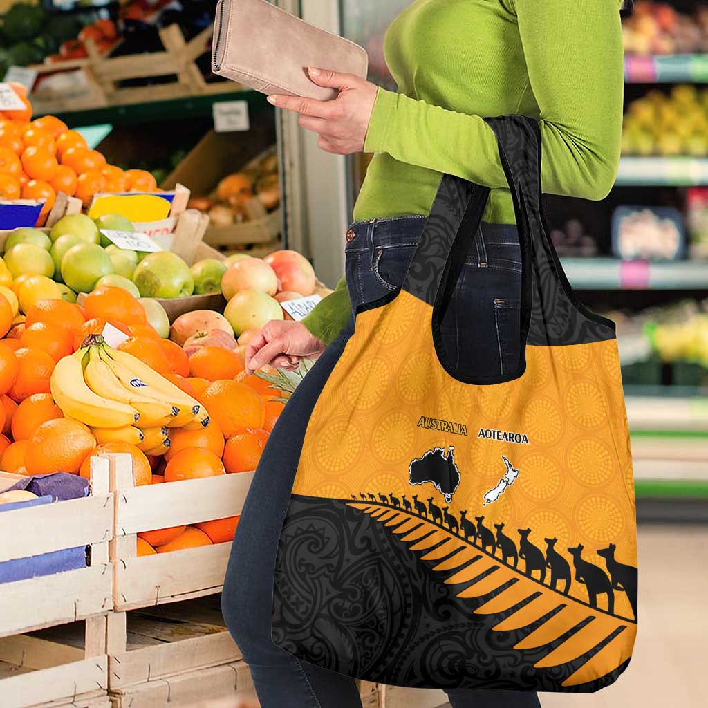 Australia New Zealand Rugby Grocery Bag Gold Aboriginal Wallabies and Maori Black Fern - Aussie Hoodie