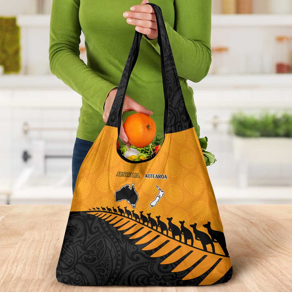 Australia New Zealand Rugby Grocery Bag Gold Aboriginal Wallabies and Maori Black Fern - Aussie Hoodie