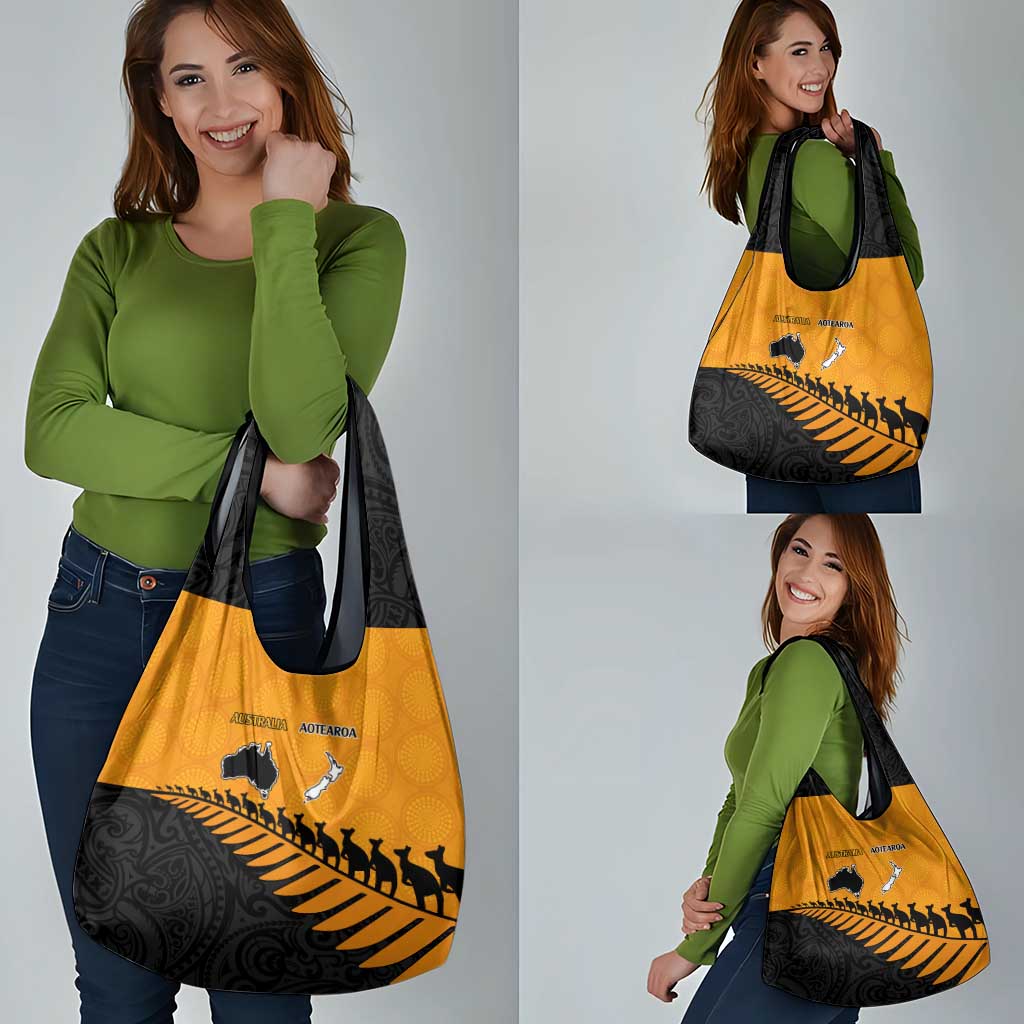 Australia New Zealand Rugby Grocery Bag Gold Aboriginal Wallabies and Maori Black Fern - Aussie Hoodie