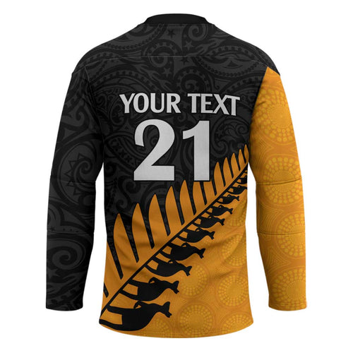 Australia New Zealand Rugby Hockey Jersey Gold Aboriginal Wallabies and Maori Black Fern - Aussie Hoodie