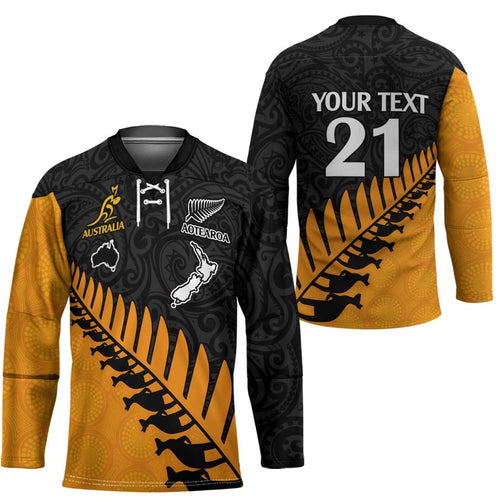 Australia New Zealand Rugby Hockey Jersey Gold Aboriginal Wallabies and Maori Black Fern - Aussie Hoodie