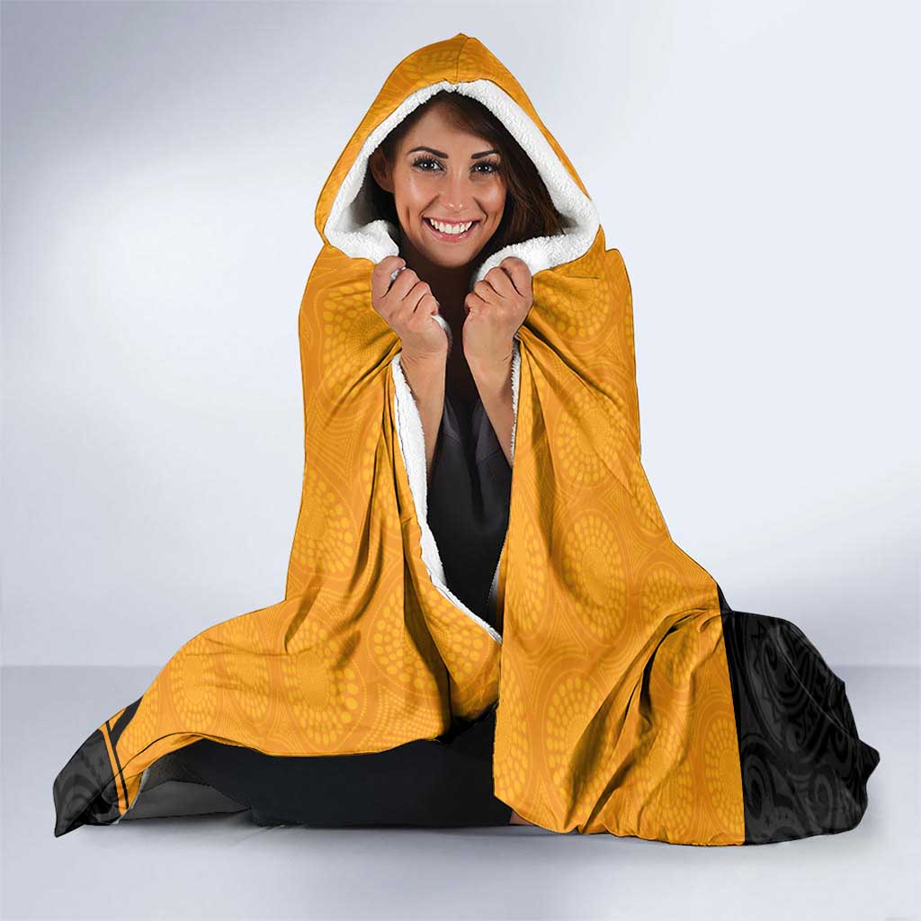 Australia New Zealand Rugby Hooded Blanket Gold Aboriginal Wallabies and Maori Black Fern - Aussie Hoodie