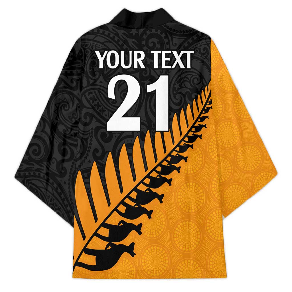 Australia New Zealand Rugby Kimono Gold Aboriginal Wallabies and Maori Black Fern - Aussie Hoodie