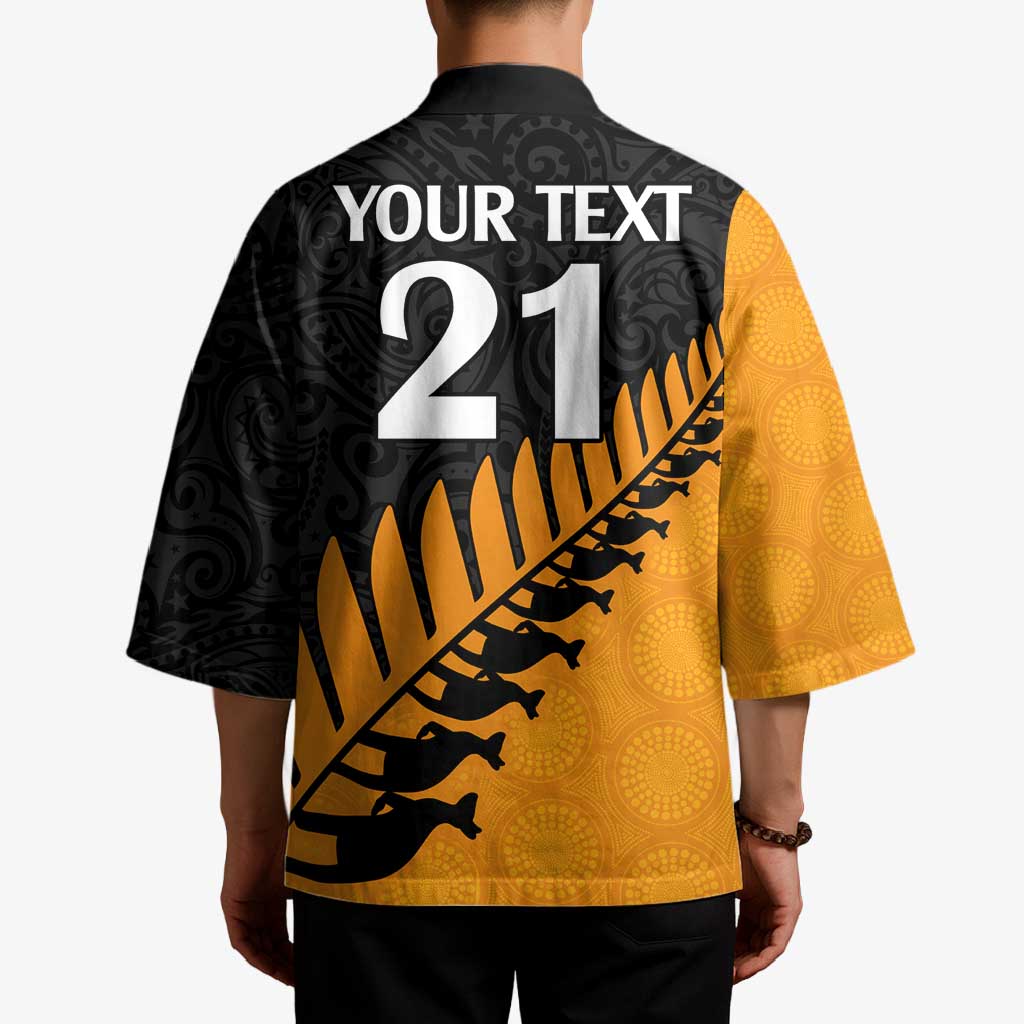 Australia New Zealand Rugby Kimono Gold Aboriginal Wallabies and Maori Black Fern - Aussie Hoodie