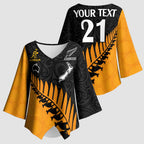 Australia New Zealand Rugby Kimono Sleeve Blouse Gold Aboriginal Wallabies and Maori Black Fern - Aussie Hoodie