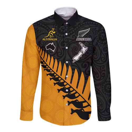 custom-australia-wallabies-and-aotearoa-rugby-long-sleeve-button-shirt-kangaroo-black-fern-maori-gold-vibe