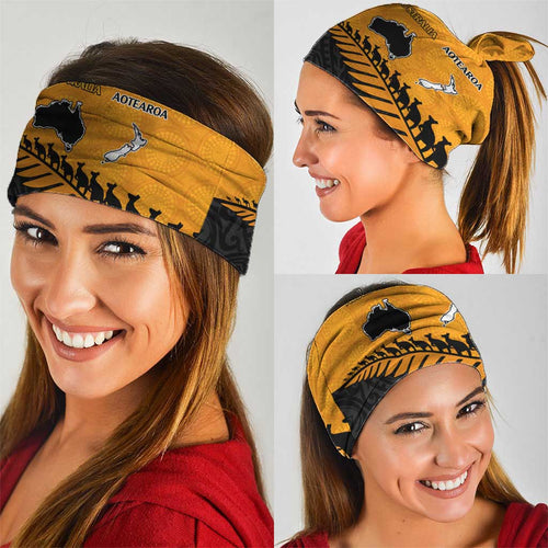 Australia New Zealand Rugby Neck Gaiter Gold Aboriginal Wallabies and Maori Black Fern LT9
