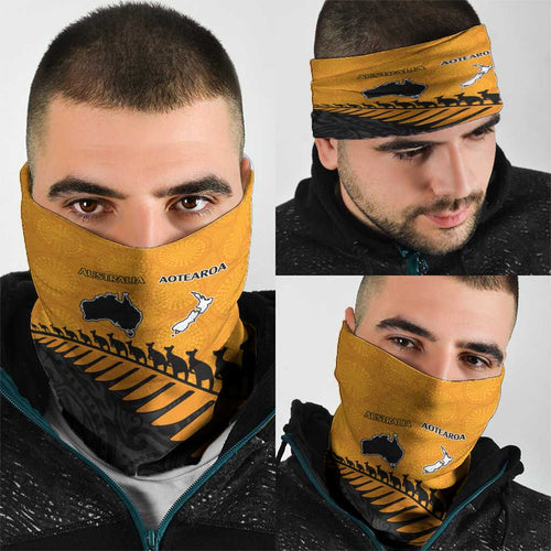 Australia New Zealand Rugby Neck Gaiter Gold Aboriginal Wallabies and Maori Black Fern LT9