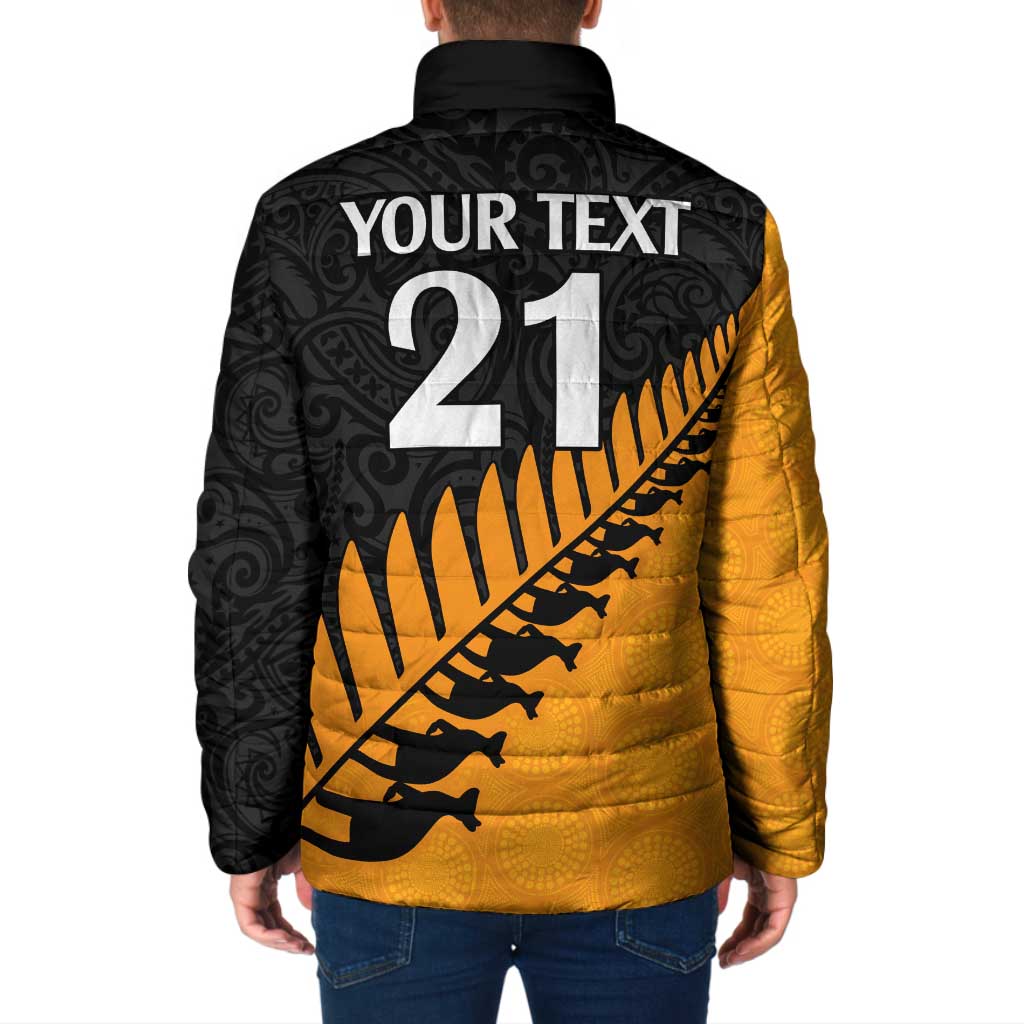 Australia New Zealand Rugby Padded Jacket Gold Aboriginal Wallabies and Maori Black Fern - Aussie Hoodie