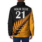 Australia New Zealand Rugby Padded Jacket Gold Aboriginal Wallabies and Maori Black Fern - Aussie Hoodie