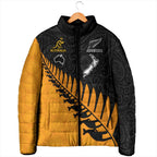 Australia New Zealand Rugby Padded Jacket Gold Aboriginal Wallabies and Maori Black Fern - Aussie Hoodie