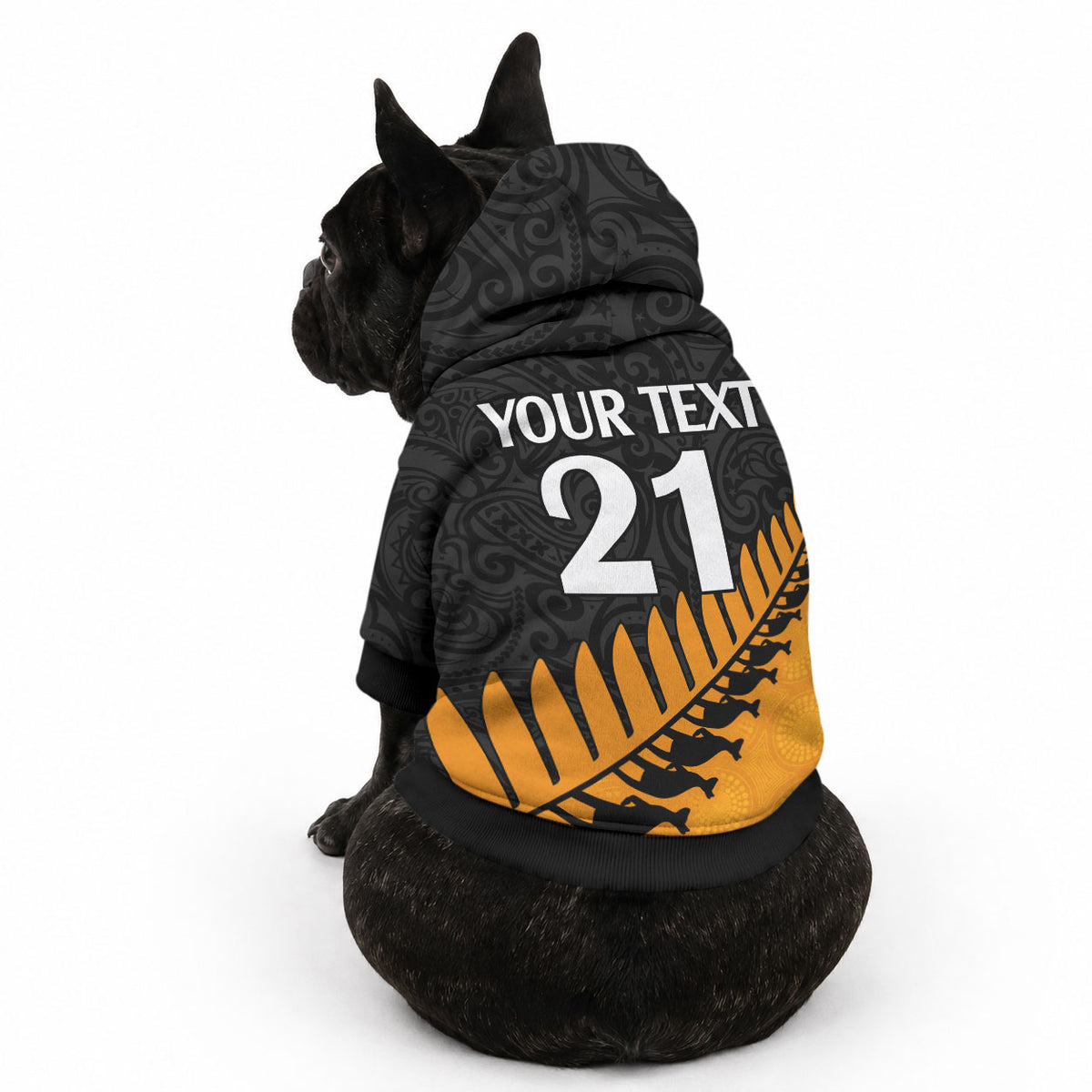 Custom Australia Wallabies and Aotearoa Rugby Pet Hoodie Kangaroo Black Fern Maori Gold Vibe