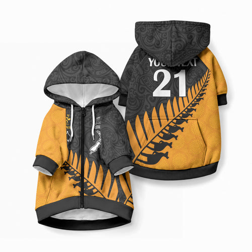 Custom Australia Wallabies and Aotearoa Rugby Pet Hoodie Kangaroo Black Fern Maori Gold Vibe