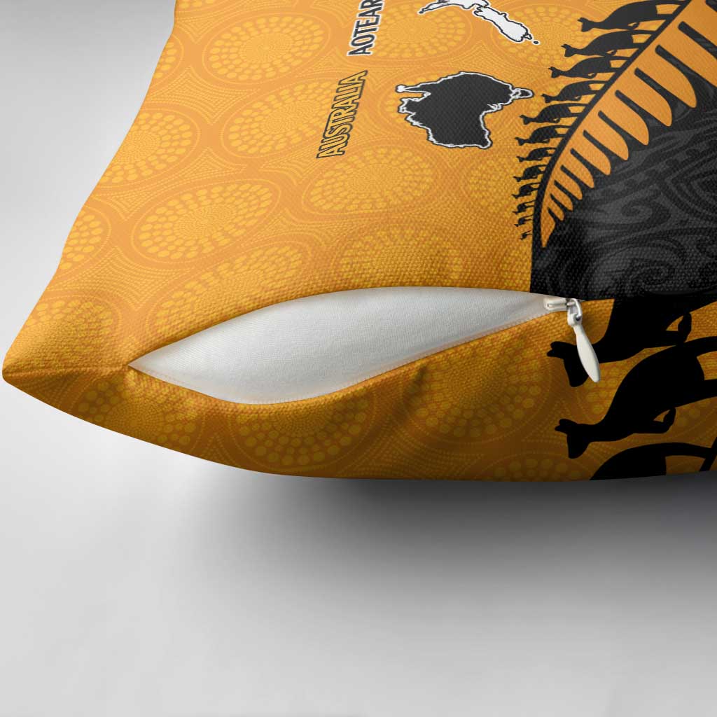 Australia New Zealand Rugby Pillow Cover Gold Aboriginal Wallabies and Maori Black Fern - Aussie Hoodie