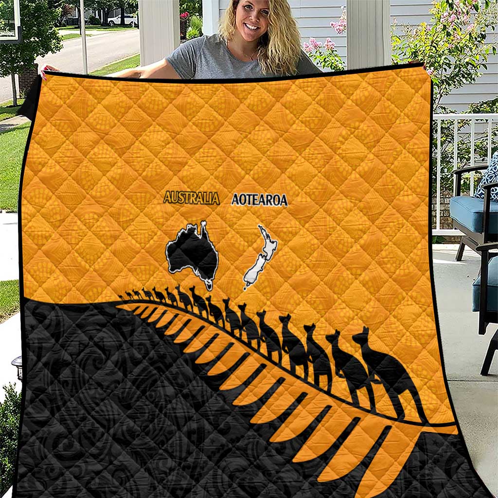 Australia New Zealand Rugby Quilt Gold Aboriginal Wallabies and Maori Black Fern - Aussie Hoodie