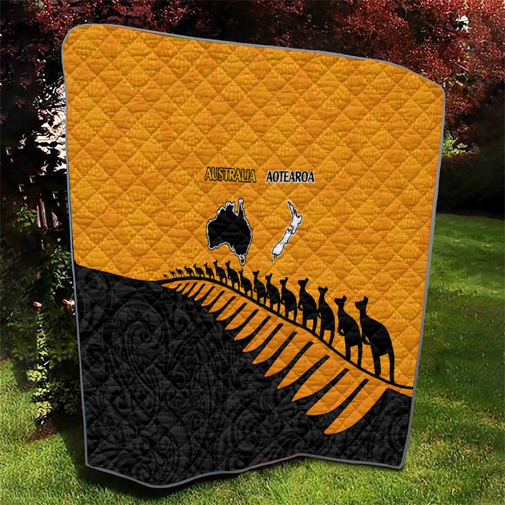 Australia New Zealand Rugby Quilt Gold Aboriginal Wallabies and Maori Black Fern - Aussie Hoodie