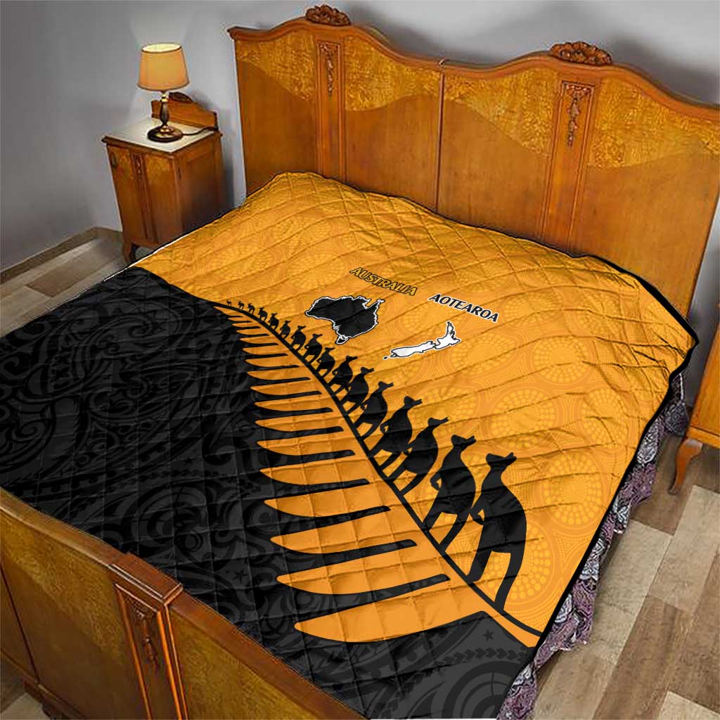 Australia New Zealand Rugby Quilt Gold Aboriginal Wallabies and Maori Black Fern - Aussie Hoodie