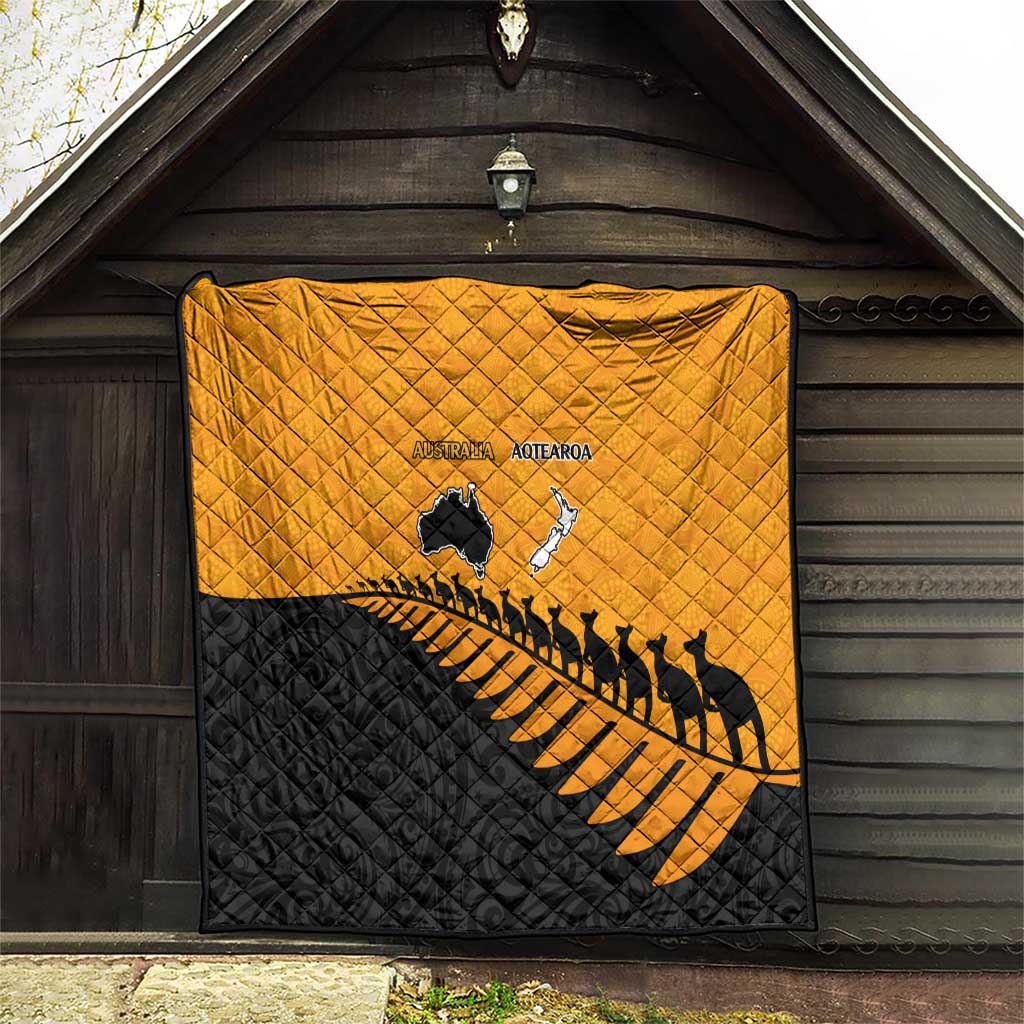 Australia New Zealand Rugby Quilt Gold Aboriginal Wallabies and Maori Black Fern - Aussie Hoodie