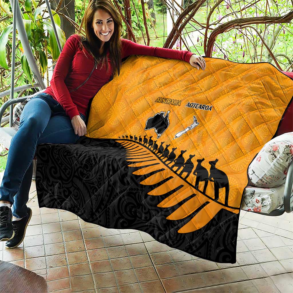 Australia New Zealand Rugby Quilt Gold Aboriginal Wallabies and Maori Black Fern - Aussie Hoodie