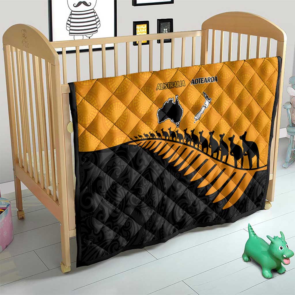 Australia New Zealand Rugby Quilt Gold Aboriginal Wallabies and Maori Black Fern - Aussie Hoodie