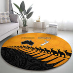 Australia New Zealand Rugby Round Carpet Gold Aboriginal Wallabies and Maori Black Fern - Aussie Hoodie