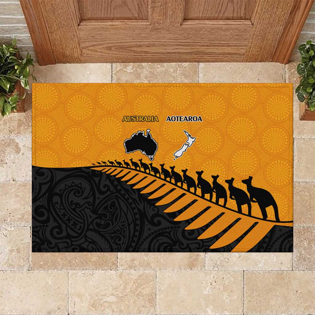 Australia New Zealand Rugby Rubber Doormat Gold Aboriginal Wallabies and Maori Black Fern - Aussie Hoodie