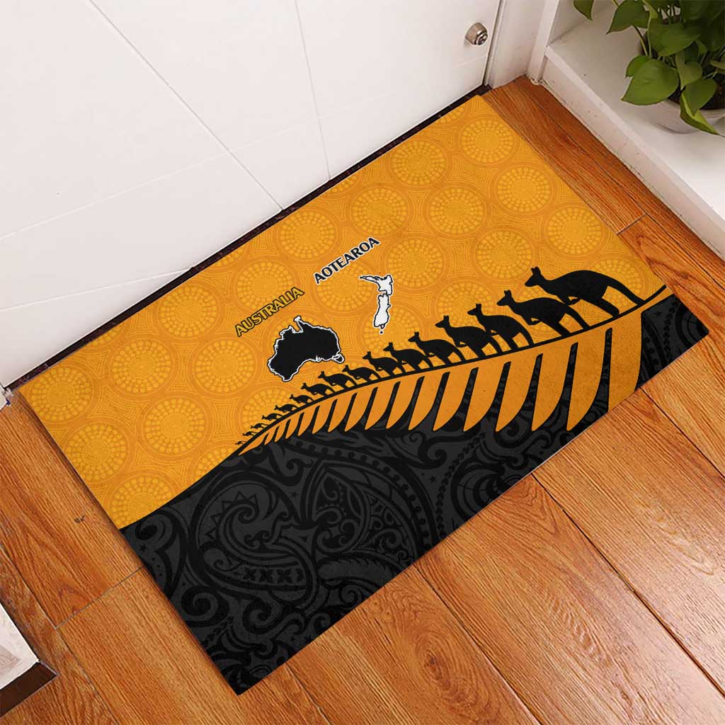 Australia New Zealand Rugby Rubber Doormat Gold Aboriginal Wallabies and Maori Black Fern - Aussie Hoodie