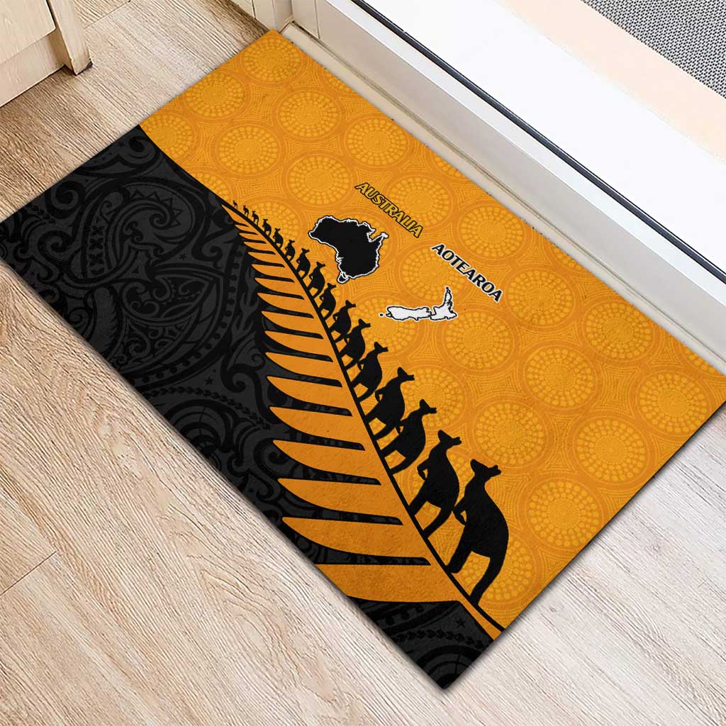 Australia New Zealand Rugby Rubber Doormat Gold Aboriginal Wallabies and Maori Black Fern - Aussie Hoodie