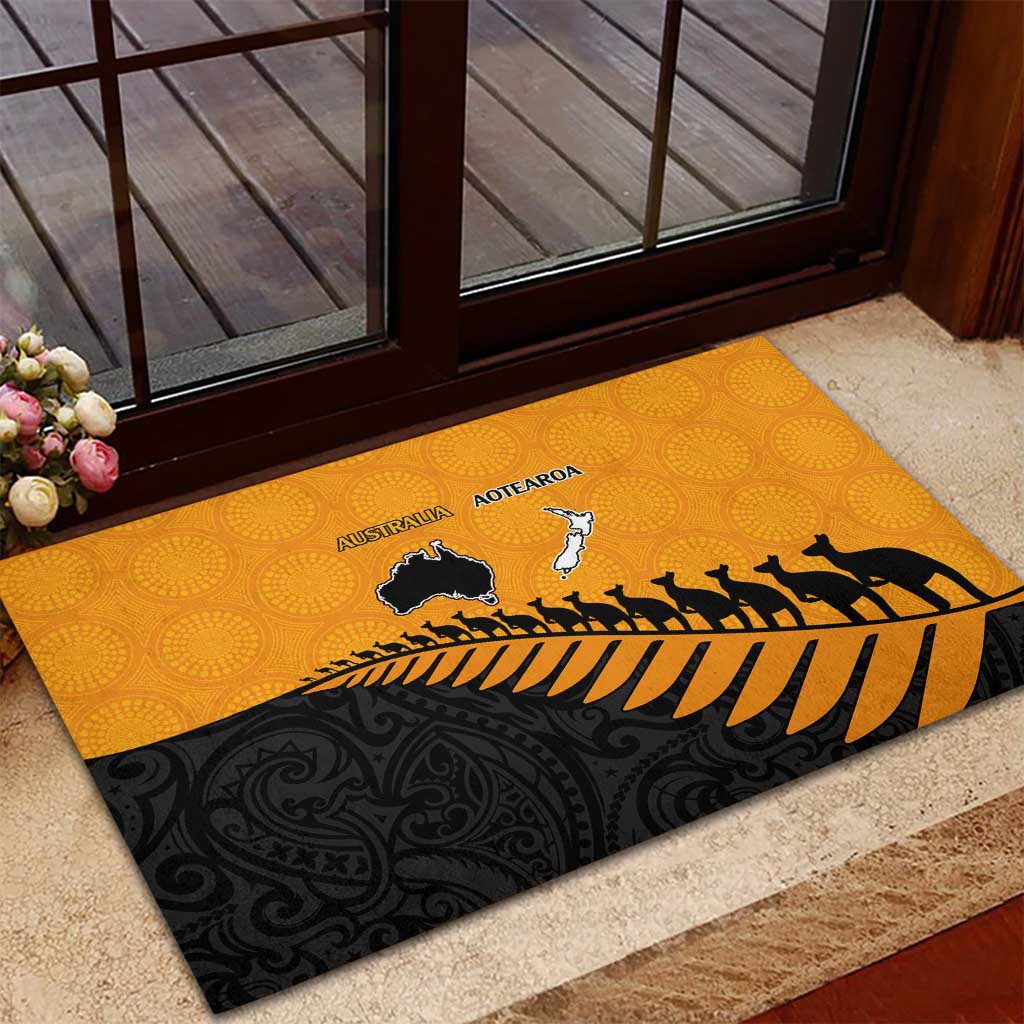 Australia New Zealand Rugby Rubber Doormat Gold Aboriginal Wallabies and Maori Black Fern - Aussie Hoodie